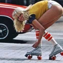 Showing off her legs while roller skateing