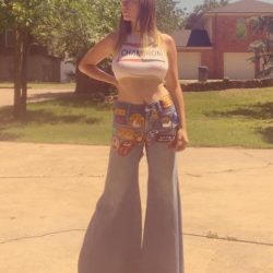 Low rise bell bottoms and a crop top