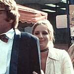 Barbra Streisand and Ryan O’Neal on location in San Francisco during production ofWhat’s Up, Doc?, 1972.