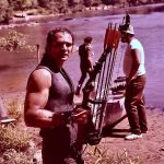 Burt Reynolds between scenes on the set of Deliverance, 1971